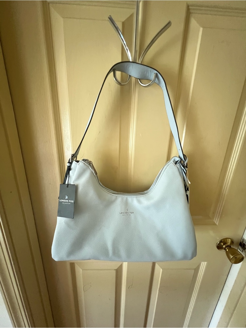 London Fog Light Gray Pebbled Leather Shoulder Bag